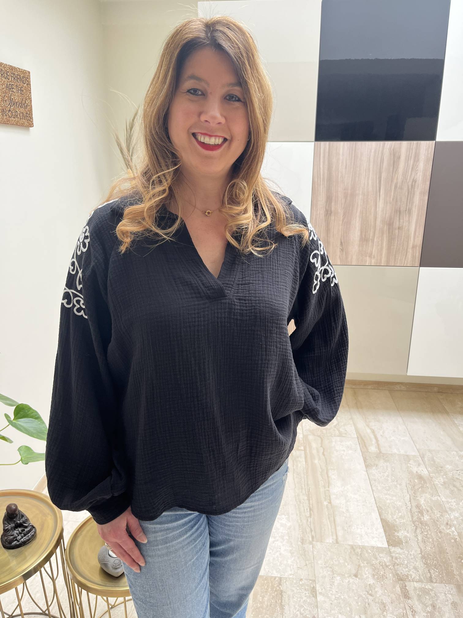 Blouse Zwart met borduursel